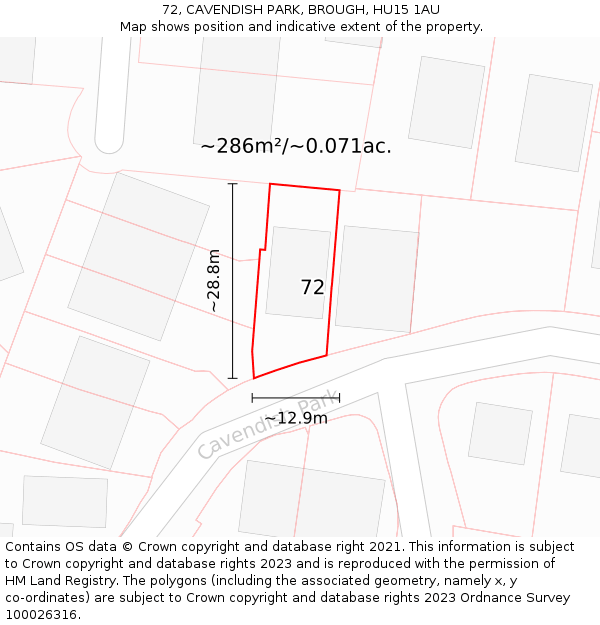 72, CAVENDISH PARK, BROUGH, HU15 1AU: Plot and title map