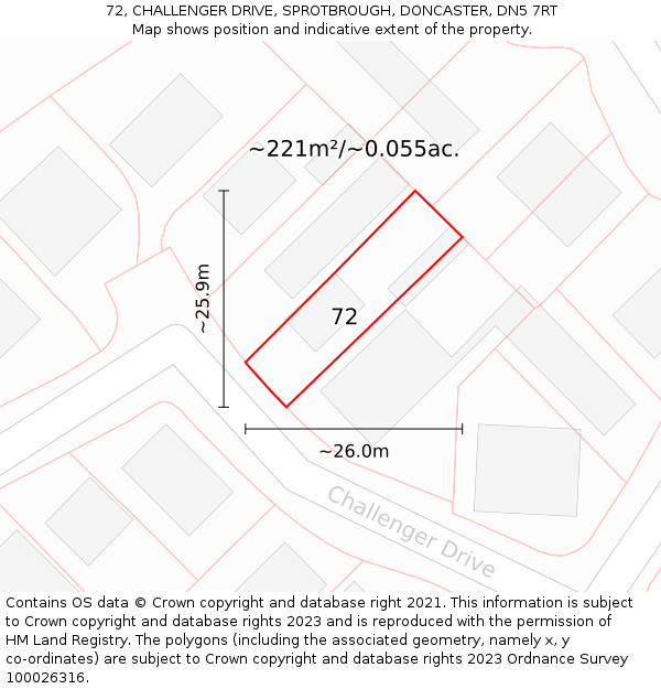 72, CHALLENGER DRIVE, SPROTBROUGH, DONCASTER, DN5 7RT: Plot and title map