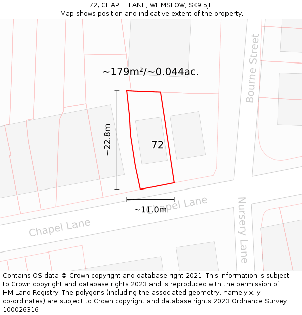 72, CHAPEL LANE, WILMSLOW, SK9 5JH: Plot and title map