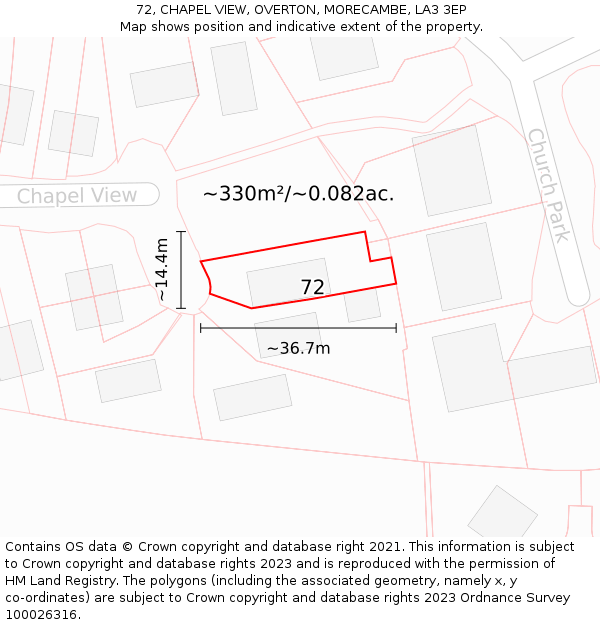 72, CHAPEL VIEW, OVERTON, MORECAMBE, LA3 3EP: Plot and title map