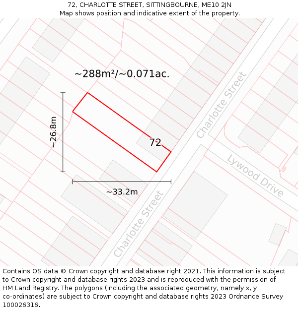 72, CHARLOTTE STREET, SITTINGBOURNE, ME10 2JN: Plot and title map