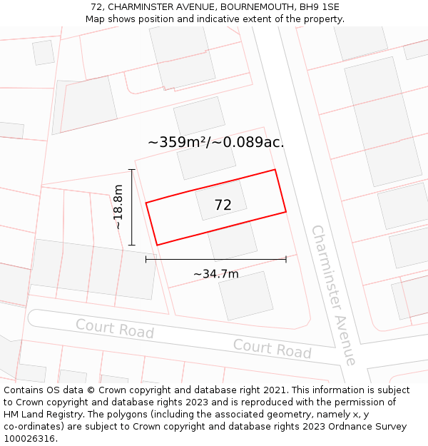 72, CHARMINSTER AVENUE, BOURNEMOUTH, BH9 1SE: Plot and title map