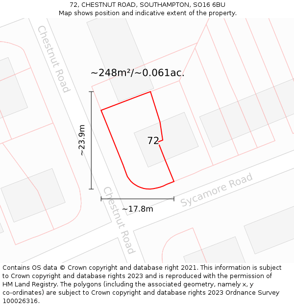 72, CHESTNUT ROAD, SOUTHAMPTON, SO16 6BU: Plot and title map