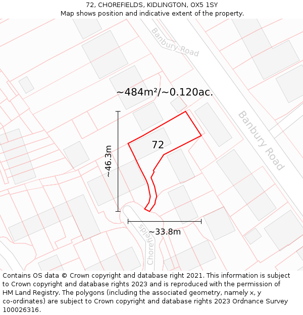 72, CHOREFIELDS, KIDLINGTON, OX5 1SY: Plot and title map