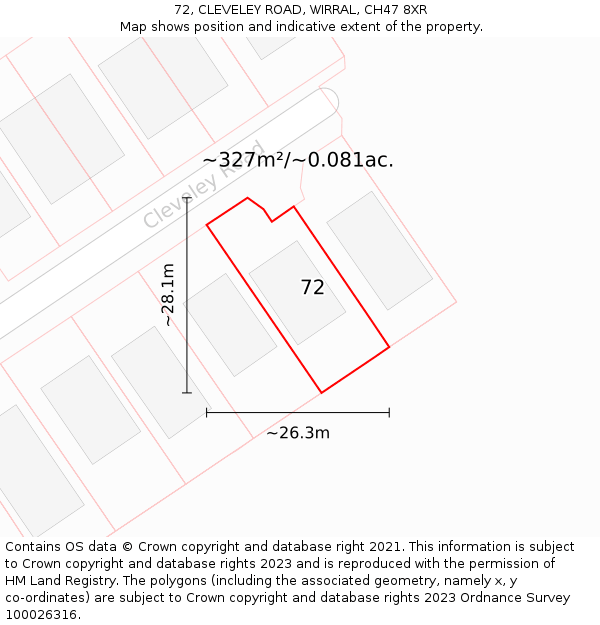 72, CLEVELEY ROAD, WIRRAL, CH47 8XR: Plot and title map