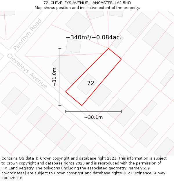72, CLEVELEYS AVENUE, LANCASTER, LA1 5HD: Plot and title map