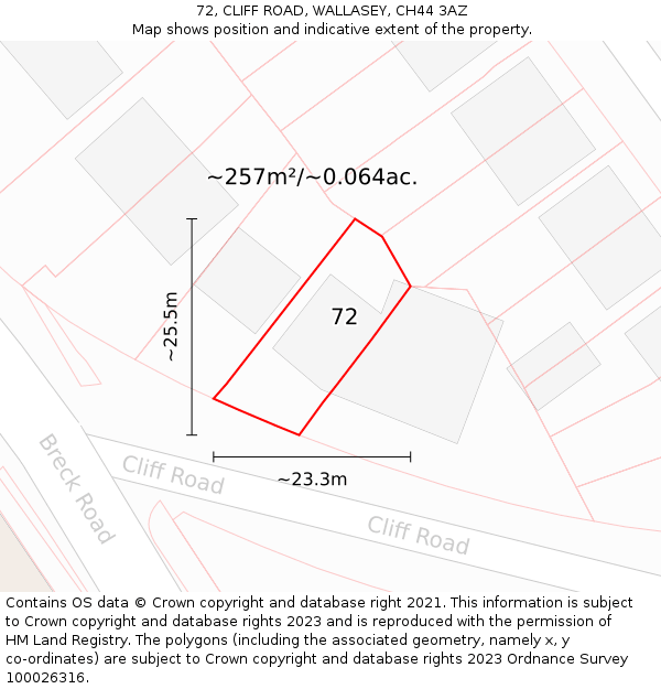 72, CLIFF ROAD, WALLASEY, CH44 3AZ: Plot and title map