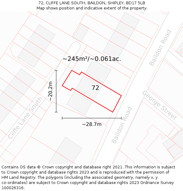 72, CLIFFE LANE SOUTH, BAILDON, SHIPLEY, BD17 5LB: Plot and title map
