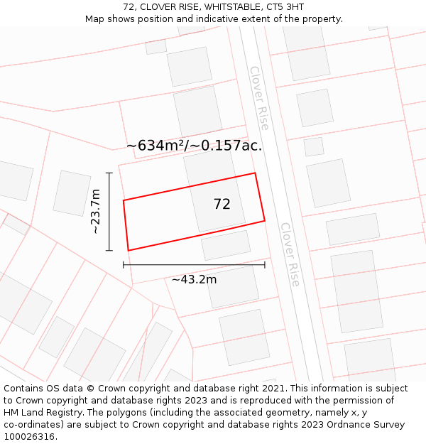 72, CLOVER RISE, WHITSTABLE, CT5 3HT: Plot and title map