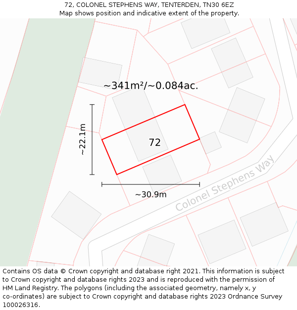 72, COLONEL STEPHENS WAY, TENTERDEN, TN30 6EZ: Plot and title map