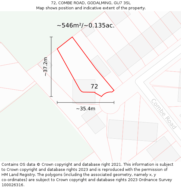 72, COMBE ROAD, GODALMING, GU7 3SL: Plot and title map