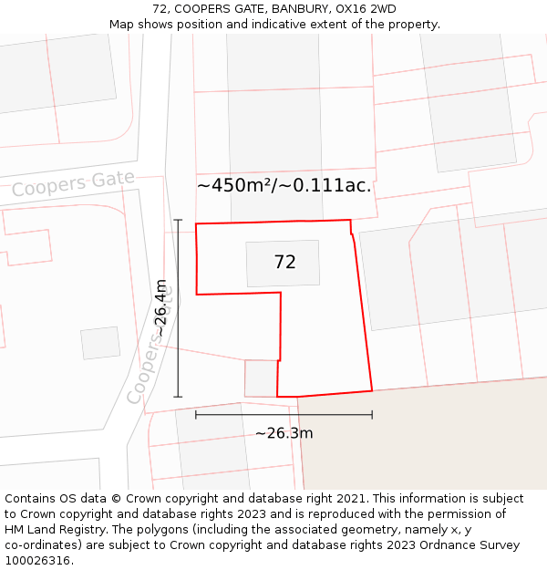 72, COOPERS GATE, BANBURY, OX16 2WD: Plot and title map