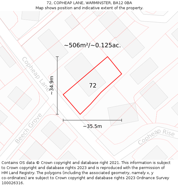 72, COPHEAP LANE, WARMINSTER, BA12 0BA: Plot and title map
