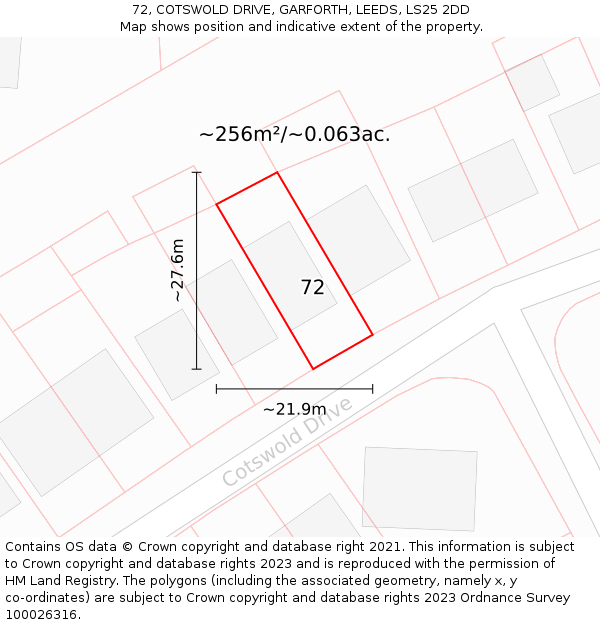 72, COTSWOLD DRIVE, GARFORTH, LEEDS, LS25 2DD: Plot and title map