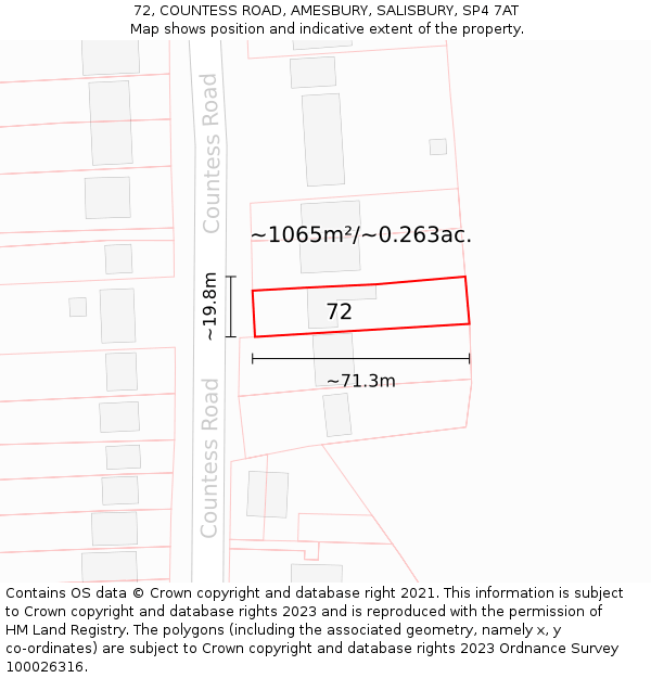 72, COUNTESS ROAD, AMESBURY, SALISBURY, SP4 7AT: Plot and title map