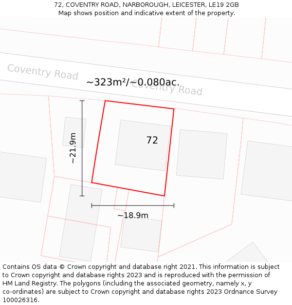 72, COVENTRY ROAD, NARBOROUGH, LEICESTER, LE19 2GB: Plot and title map