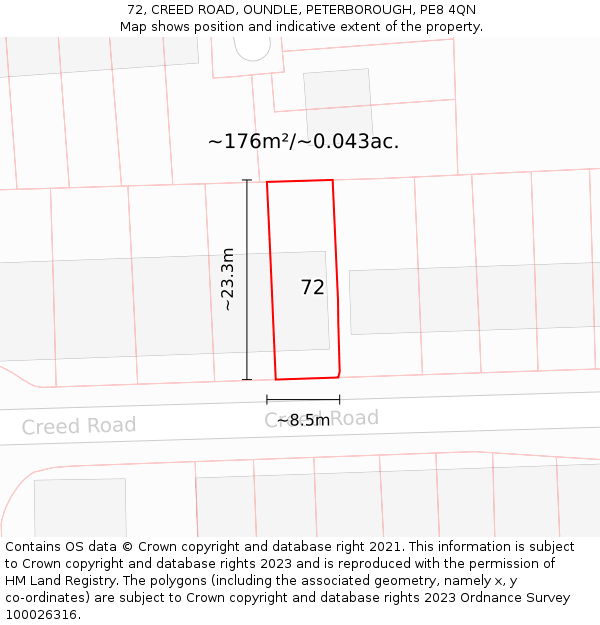 72, CREED ROAD, OUNDLE, PETERBOROUGH, PE8 4QN: Plot and title map