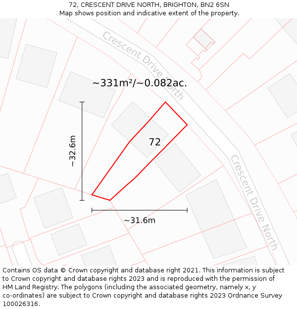72, CRESCENT DRIVE NORTH, BRIGHTON, BN2 6SN: Plot and title map