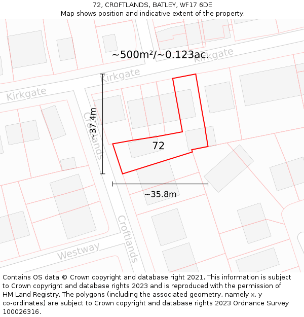72, CROFTLANDS, BATLEY, WF17 6DE: Plot and title map