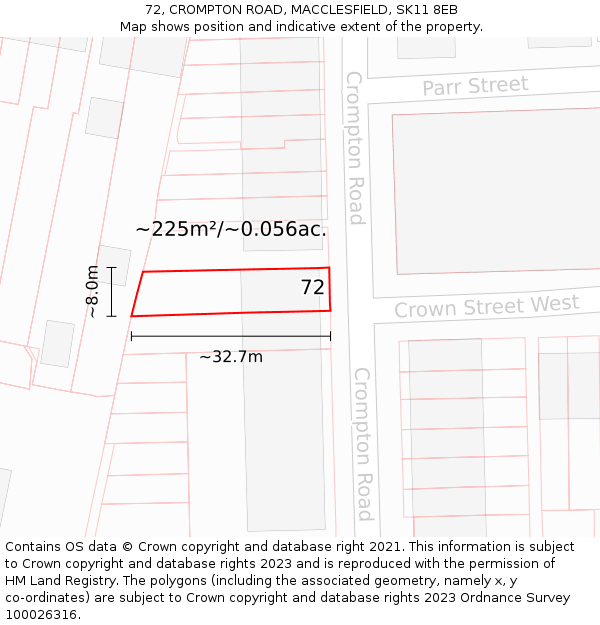 72, CROMPTON ROAD, MACCLESFIELD, SK11 8EB: Plot and title map