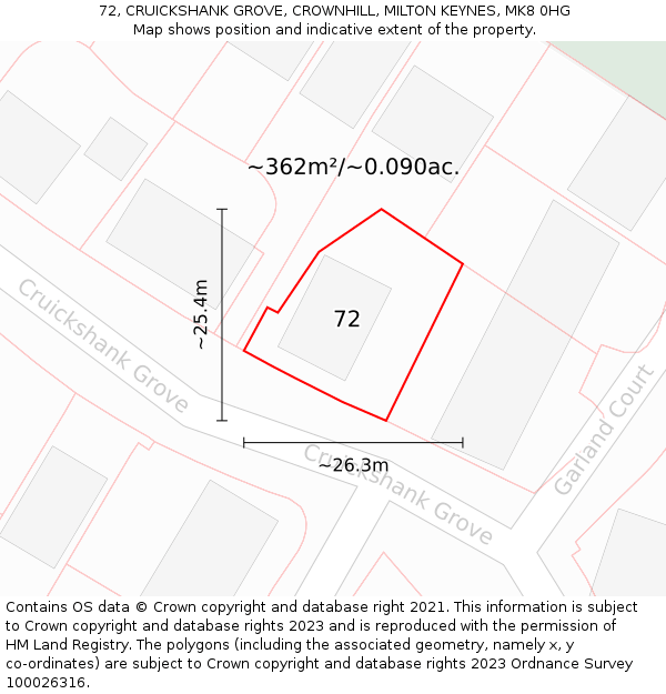 72, CRUICKSHANK GROVE, CROWNHILL, MILTON KEYNES, MK8 0HG: Plot and title map