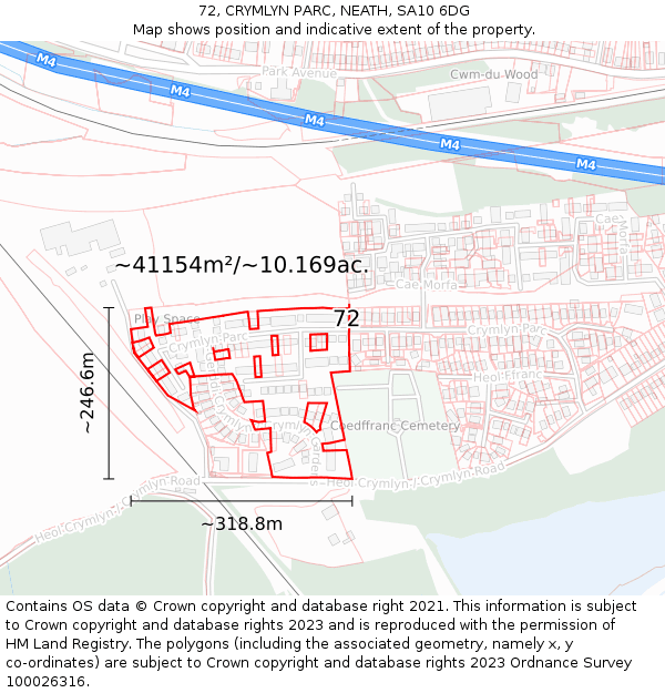 72, CRYMLYN PARC, NEATH, SA10 6DG: Plot and title map