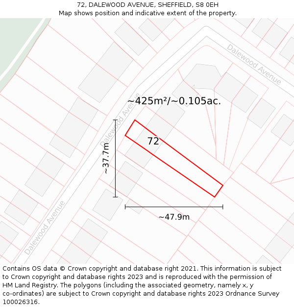 72, DALEWOOD AVENUE, SHEFFIELD, S8 0EH: Plot and title map