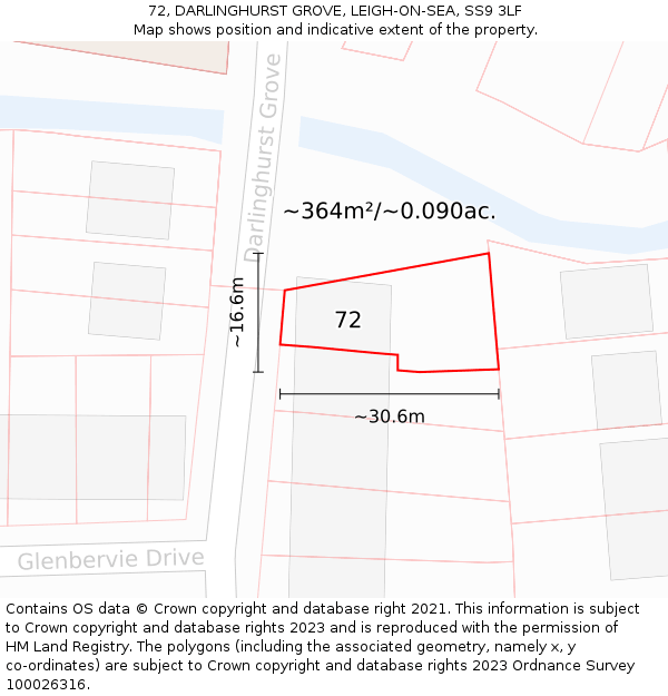 72, DARLINGHURST GROVE, LEIGH-ON-SEA, SS9 3LF: Plot and title map