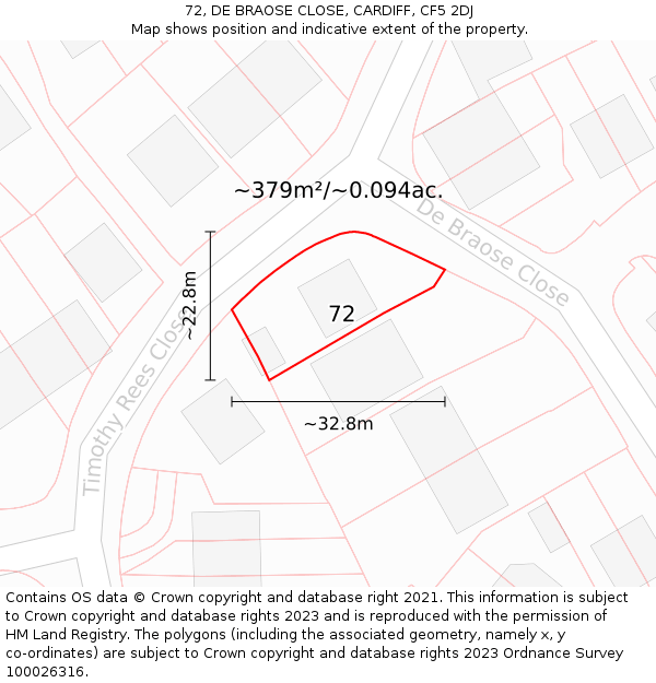 72, DE BRAOSE CLOSE, CARDIFF, CF5 2DJ: Plot and title map