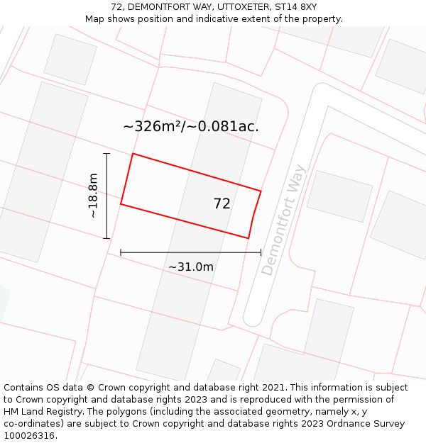 72, DEMONTFORT WAY, UTTOXETER, ST14 8XY: Plot and title map