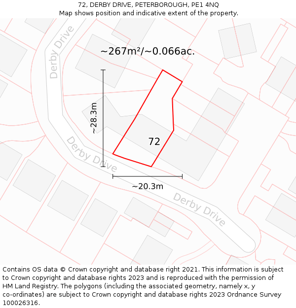 72, DERBY DRIVE, PETERBOROUGH, PE1 4NQ: Plot and title map