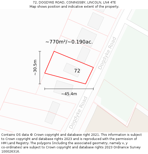 72, DOGDYKE ROAD, CONINGSBY, LINCOLN, LN4 4TE: Plot and title map