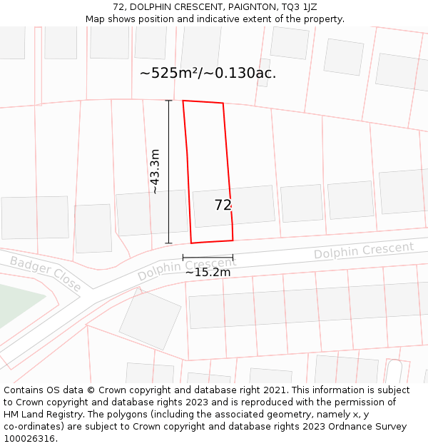 72, DOLPHIN CRESCENT, PAIGNTON, TQ3 1JZ: Plot and title map