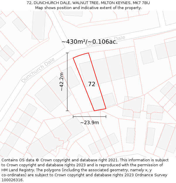 72, DUNCHURCH DALE, WALNUT TREE, MILTON KEYNES, MK7 7BU: Plot and title map