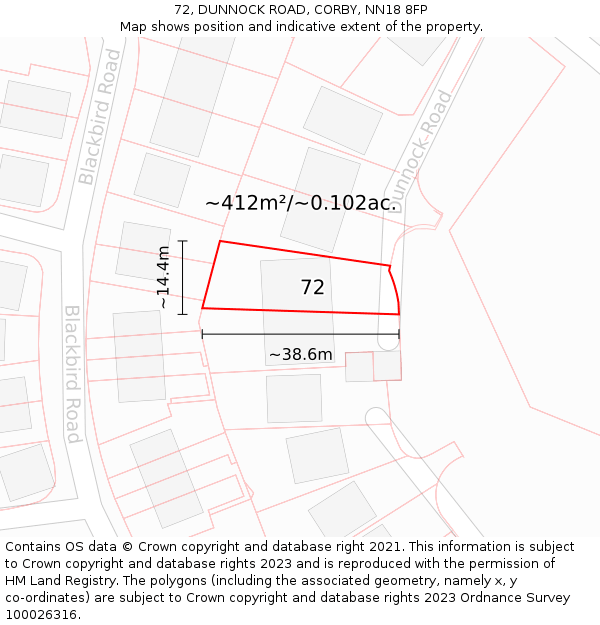 72, DUNNOCK ROAD, CORBY, NN18 8FP: Plot and title map