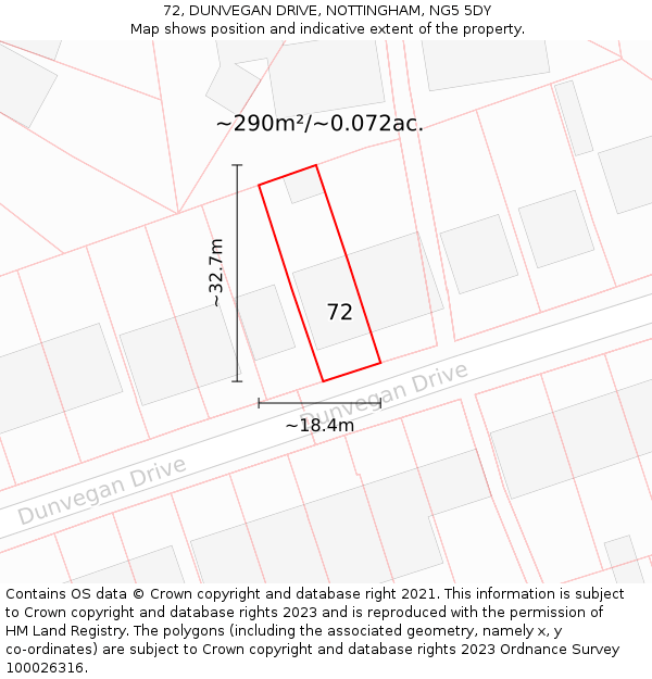 72, DUNVEGAN DRIVE, NOTTINGHAM, NG5 5DY: Plot and title map