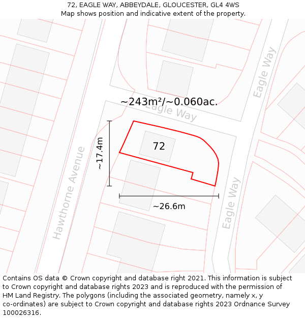 72, EAGLE WAY, ABBEYDALE, GLOUCESTER, GL4 4WS: Plot and title map