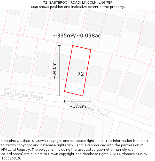 72, EASTBROOK ROAD, LINCOLN, LN6 7EP: Plot and title map