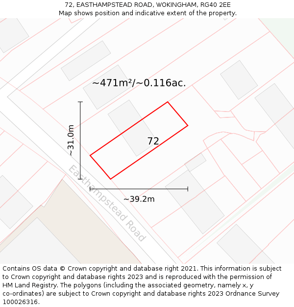 72, EASTHAMPSTEAD ROAD, WOKINGHAM, RG40 2EE: Plot and title map