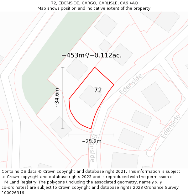 72, EDENSIDE, CARGO, CARLISLE, CA6 4AQ: Plot and title map