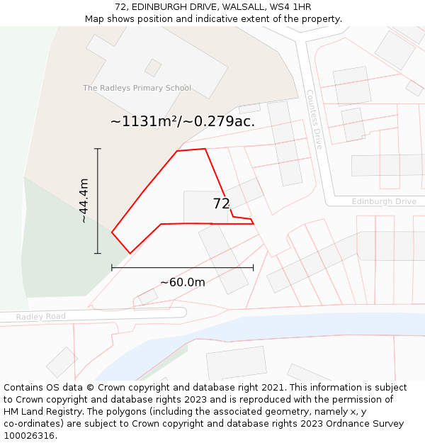 72, EDINBURGH DRIVE, WALSALL, WS4 1HR: Plot and title map