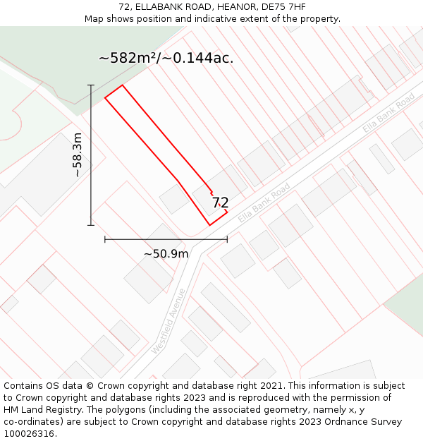 72, ELLABANK ROAD, HEANOR, DE75 7HF: Plot and title map