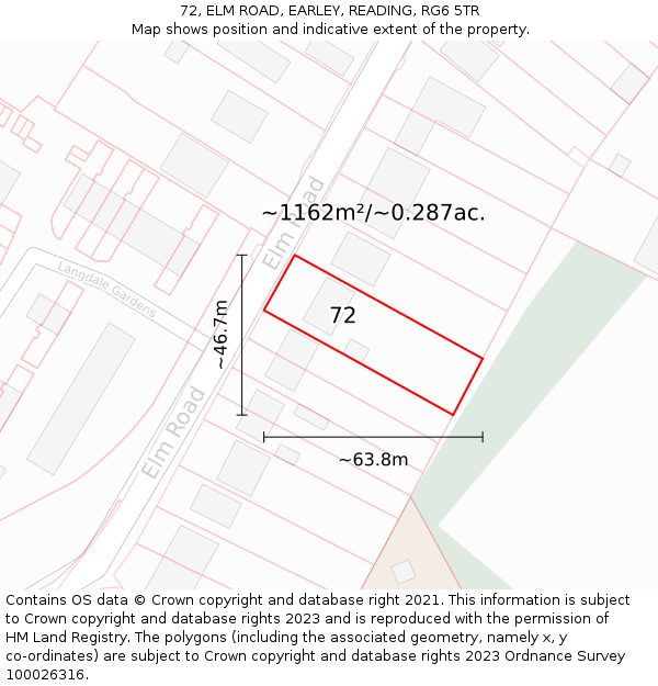 72, ELM ROAD, EARLEY, READING, RG6 5TR: Plot and title map