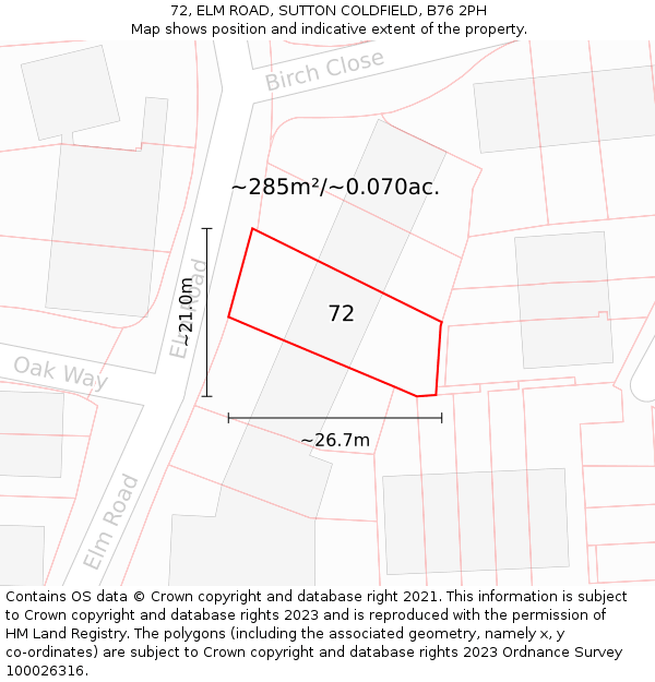 72, ELM ROAD, SUTTON COLDFIELD, B76 2PH: Plot and title map