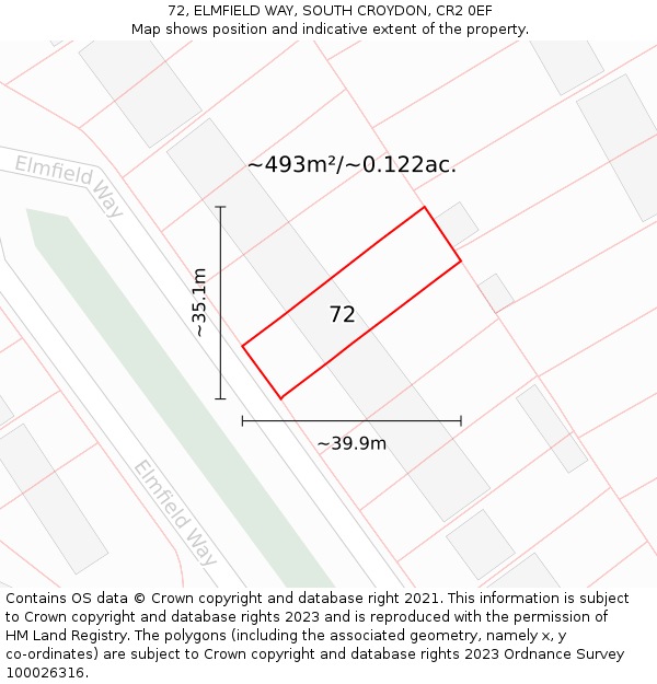 72, ELMFIELD WAY, SOUTH CROYDON, CR2 0EF: Plot and title map