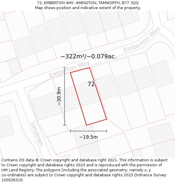 72, EMBERTON WAY, AMINGTON, TAMWORTH, B77 3QQ: Plot and title map
