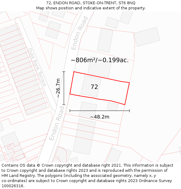72, ENDON ROAD, STOKE-ON-TRENT, ST6 8NQ: Plot and title map