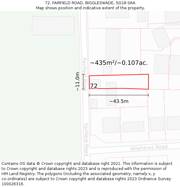 72, FAIRFIELD ROAD, BIGGLESWADE, SG18 0AA: Plot and title map