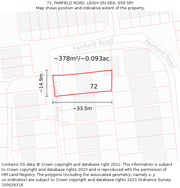 72, FAIRFIELD ROAD, LEIGH-ON-SEA, SS9 5RY: Plot and title map