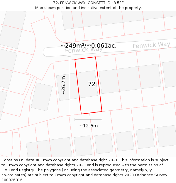 72, FENWICK WAY, CONSETT, DH8 5FE: Plot and title map